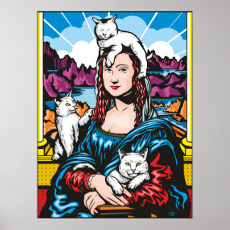 Poster Mona Lisa Avec Ses Chats