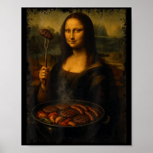 Poster Mona lisa grillant au barbecue drôle