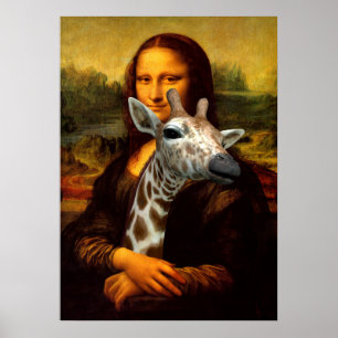 Poster Mona Lisa Holds A Cute Giraffe