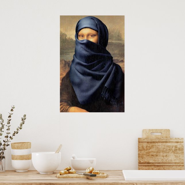 Poster Mona Lisa portant un foulard Leonardo da Vinci (Cuisine)