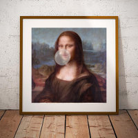 Mona Lisa soufflant du chewing-gum gris