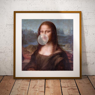 Poster Mona Lisa soufflant du chewing-gum gris