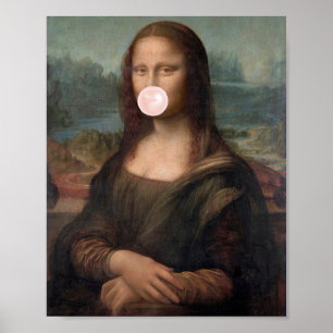 Poster Mona Lisa soufflant un bubble gum rose