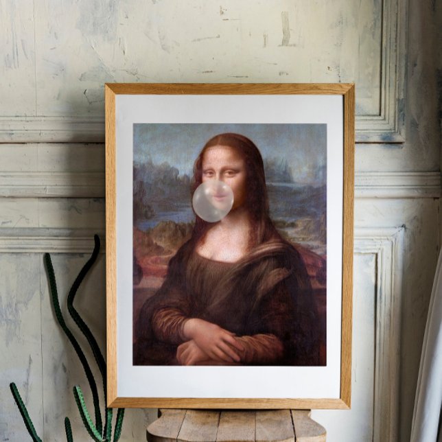 Poster Mona Lisa soufflant un chewing-gum gris (Créateur téléchargé)