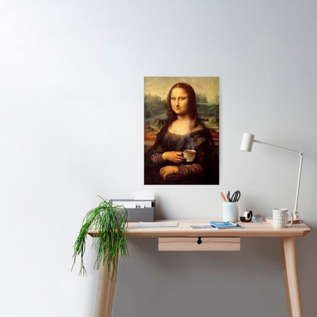 Poster Mona Lisa tenant du thé chaud (Leonardo da Vinci) (Créateur téléchargé)