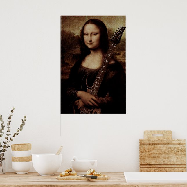 Poster Mona Lisa tenant une guitare (guitariste) amour gu (Cuisine)
