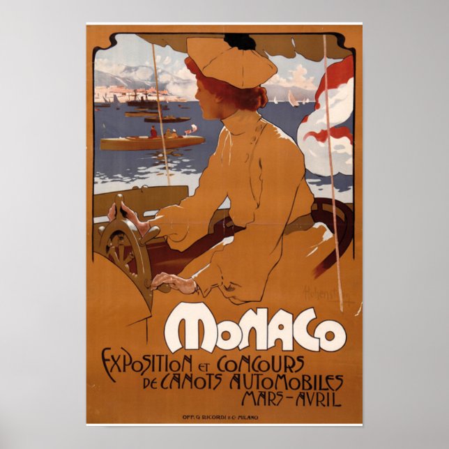 Poster Monaco Exposition et concours de automobile 1900 (Devant)