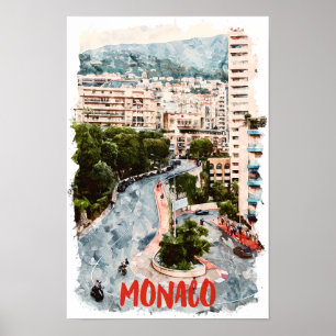 Poster Monaco Retro Race Track French Riviera Travel