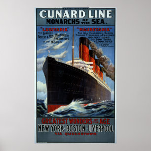Poster Monarques de la ligne Cunard de la mer