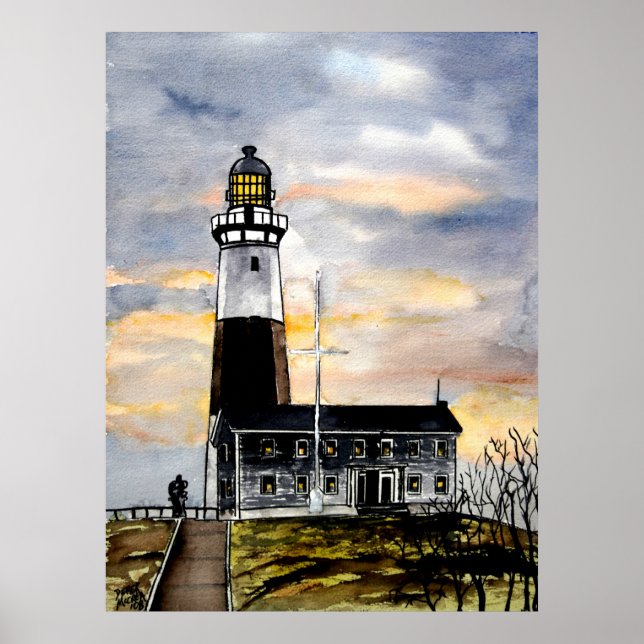 Poster monauk point phare new york peinture art (Devant)