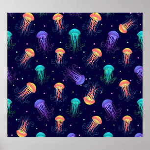 Poster Monde de méduses sous-marines : motif lumineux.