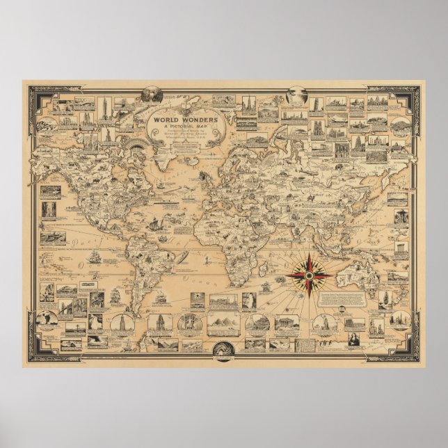 Poster Monde des merveilles - une carte picturale (Devant)