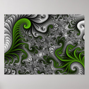 Poster Monde Fantastique Art Fractal Abstrait Vert Et Gri