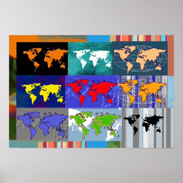 Poster monde mixte coloré . cartes du monde (Devant)