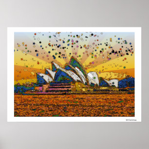Poster Monde psychédélique : Sydney Skyline A1
