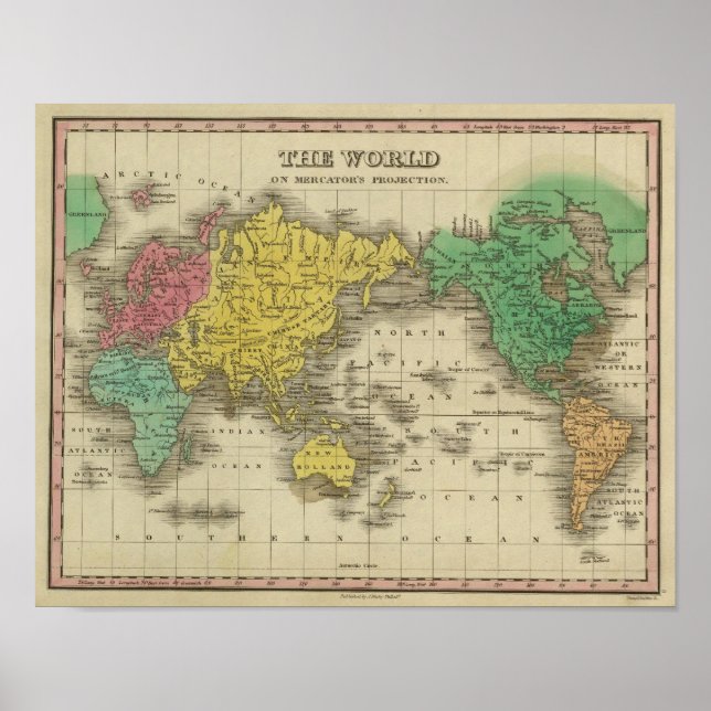 Poster Monde sur la projection de Mercator (Devant)