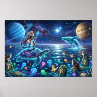 Poster Monde Tortue Océan Cosmique — Art Fantastique Nord