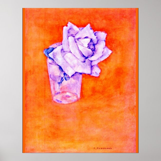 Poster Mondrian - Rose blanche en verre, célèbre peinture (Devant)