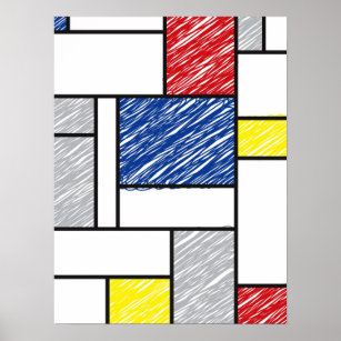 Poster Mondrik Scribbles Minimaliste De Stijl Art Moderne