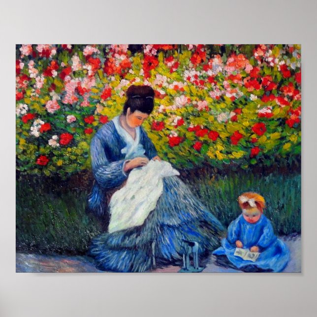 Poster Monet Camille et enfant dans le jardin de l'artist (Devant)