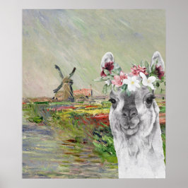 Poster Monet Champ Tulipes et Fancy Llama