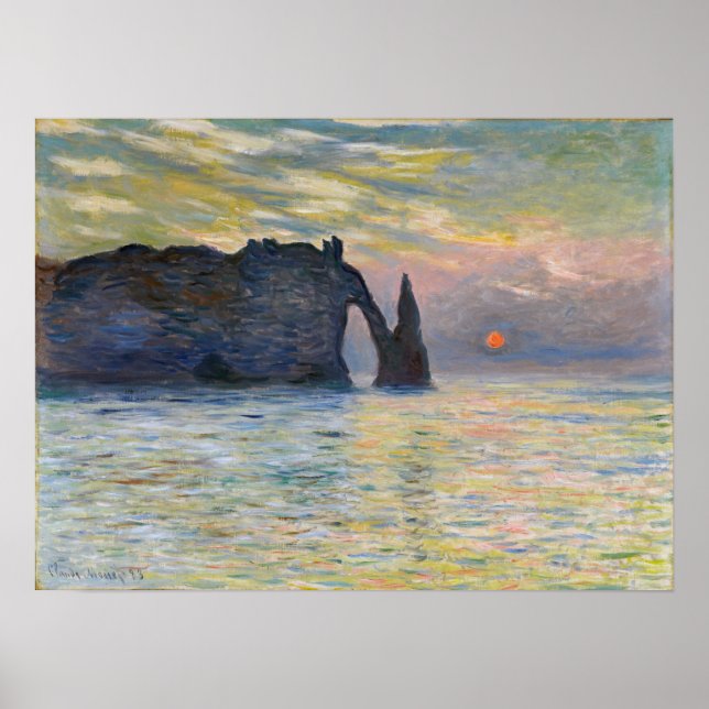 Poster Monet - Le Manneport, Falaise à Etretat, coucher d (Devant)