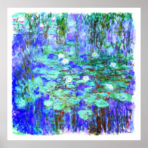 Poster Monet = Lys d'Eau Bleue - Peinture impressionniste