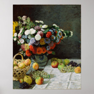 Poster Monet - Nature morte avec fleurs et fruits