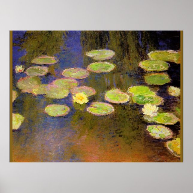 Poster Monet - Nymphes d'eau (jaune), peinture populaire (Devant)