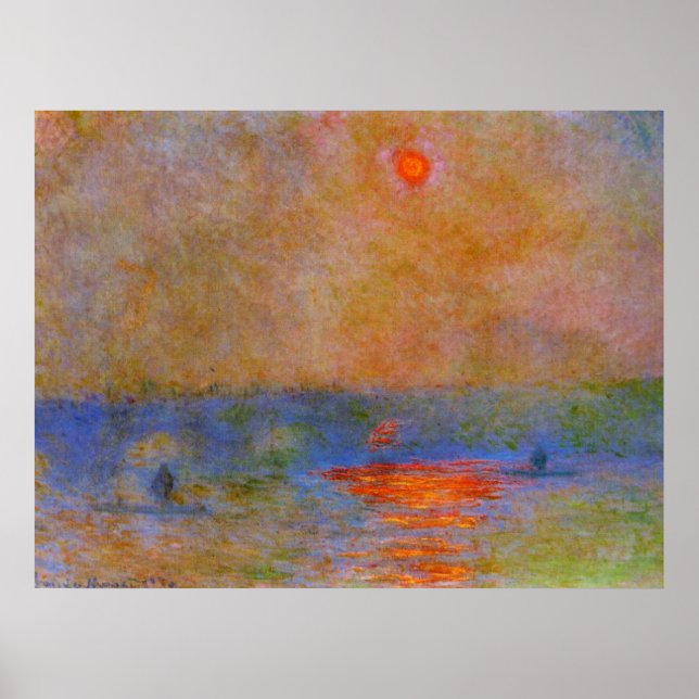 Poster Monet - pont Waterloo, soleil dans le brouillard (Devant)