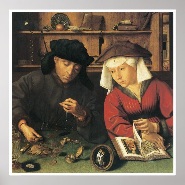 Poster Money Changer et sa femme, 1514 Quentin Metsys (Devant)