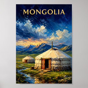 Poster Mongolie : Art Ger Souvenir Nomade de la Steppe Sé