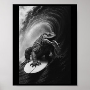 Poster Moniteur de surf drôle Lizar selfie surfboard rept