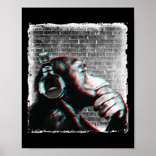 Poster Monkey Chimp Avec Casque Chemise - Edm Dj Music