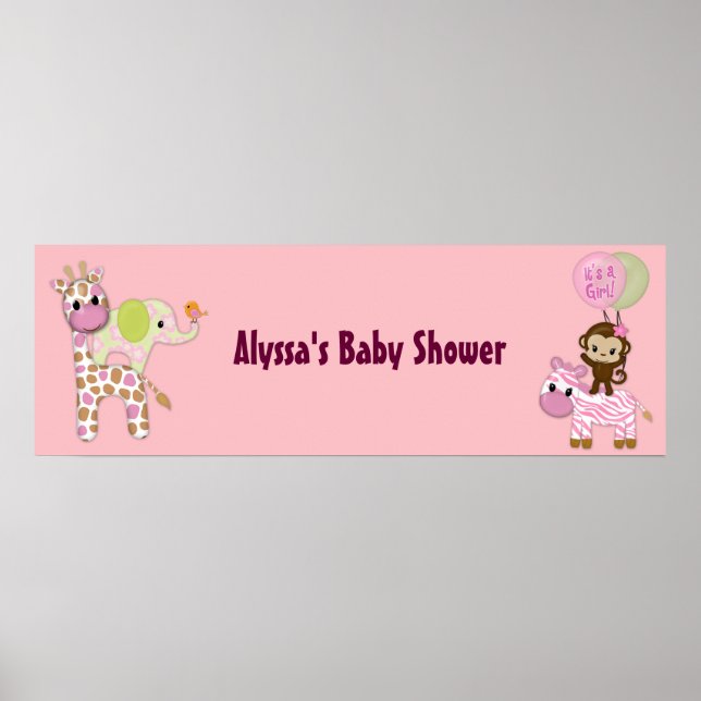Poster MONKEY Girl Jungle Baby shower bannière JJ (Devant)
