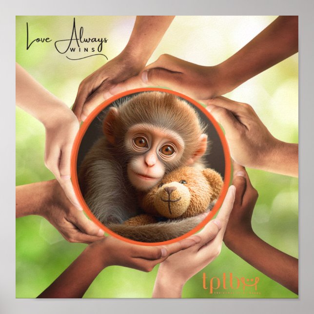 POSTER MONKEY LOVE ALWAYS WINS WALL ART (Devant)