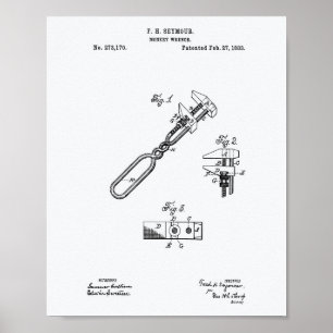 Poster Monkey Wrench 1883 Brevet Art Livre blanc