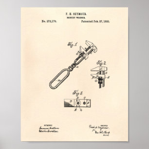 Poster Monkey Wrench 1883 Brevet Art Vieux Poivre