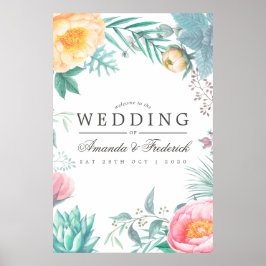 Poster Monnaie tropicale Florale Mariage d'été Bienvenue