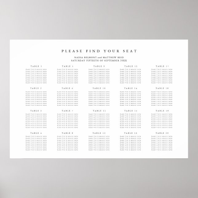 Poster Mono simple mariage 20 tables (Devant)