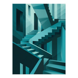 Poster Monochromatic Turquoise Isometric Staircase Maze