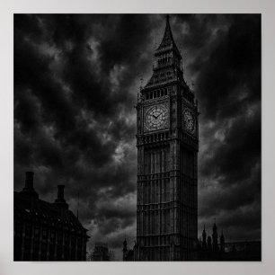 Poster Monochrome London Skyline avec Big Ben et City