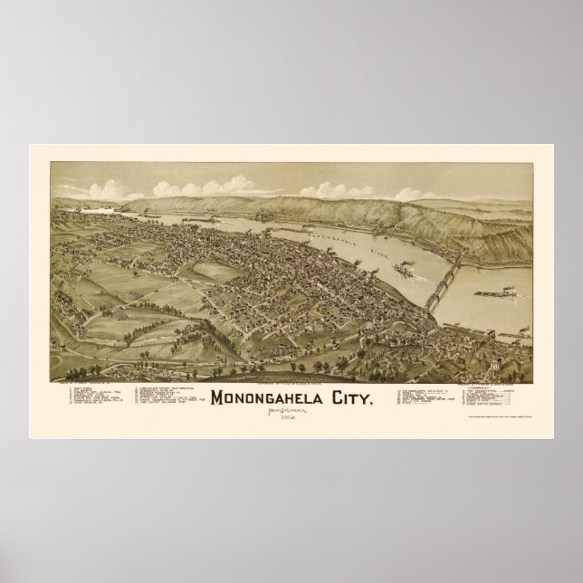 Poster Monogahela City, PA Carte panoramique - 1902 (Devant)