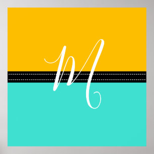Poster Monogram Elegant Turquoise & Amber Solid Color