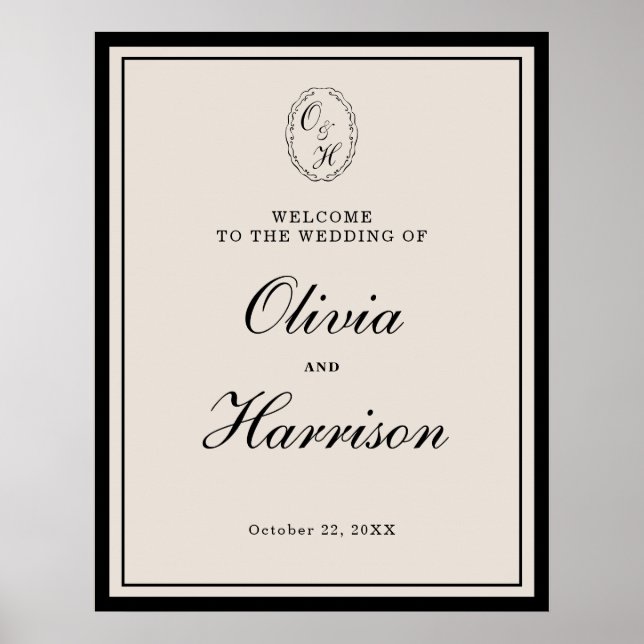 Poster Monogram Wedding Classic Welcome Sign (Devant)