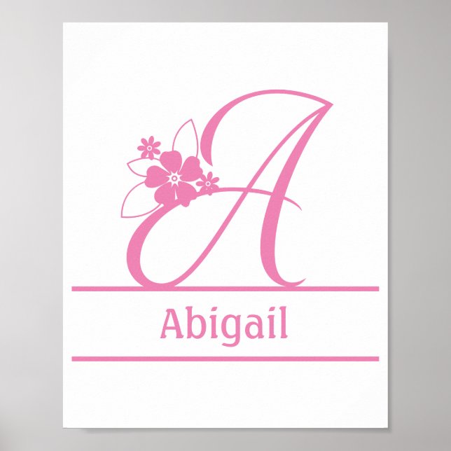 Poster Monogramme A, Lettre A, Initiale A, Rose Floral Bl (Devant)