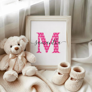 Poster Monogramme à pois rose féminin