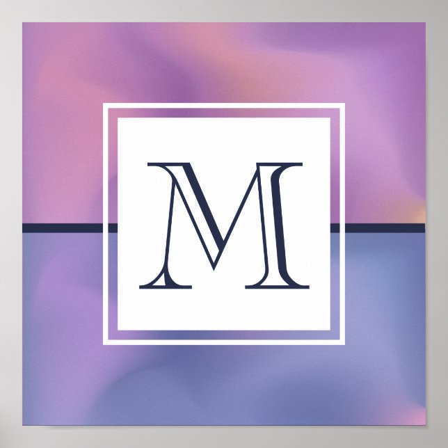 Poster Monogramme Abstrait moderne violet et rose (Devant)