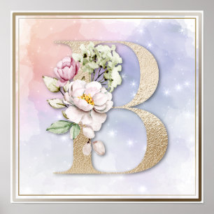 Poster Monogramme B floral rose