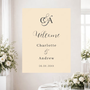 Poster Monogramme beige moderne simple accueil mariage